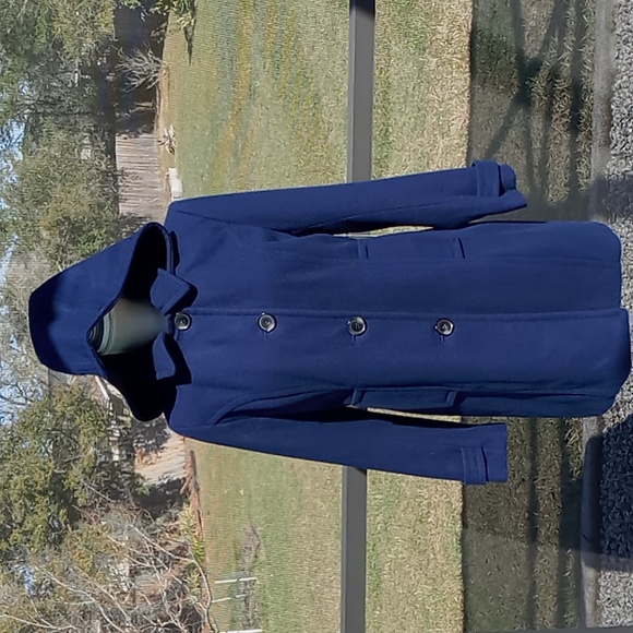 St. John's Bay Women's Navy Wool Blend Coat With Removable Hood Size Petite Med - Picture 2 of 14